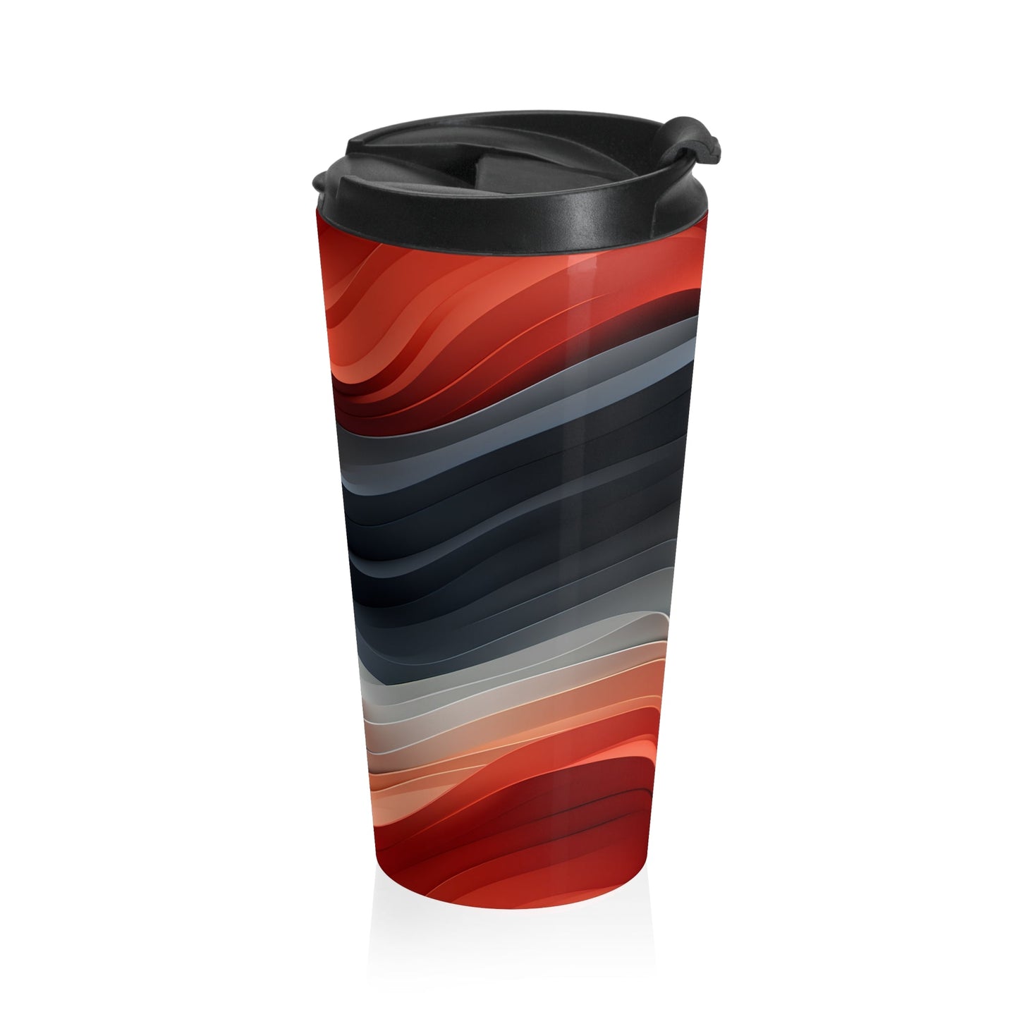 15 oz Coffee Mug with Bold Wavy Design Red, Orange & Dark Grey