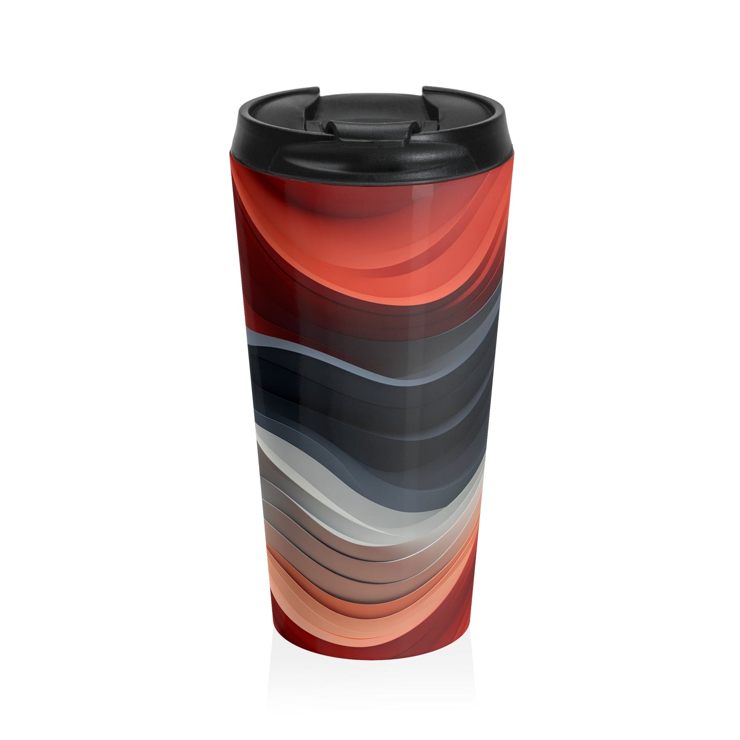 15 oz Coffee Mug with Bold Wavy Design Red, Orange & Dark Grey