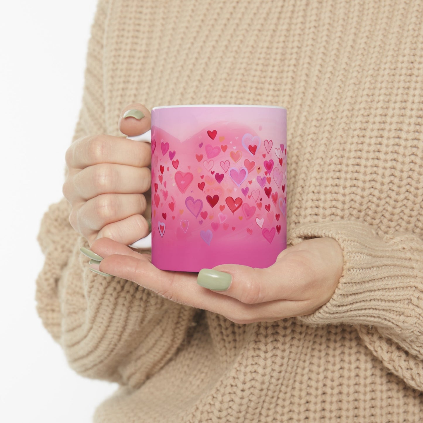 Heart-Themed 11oz Ceramic Coffee Mug - customized favorite valentines day
