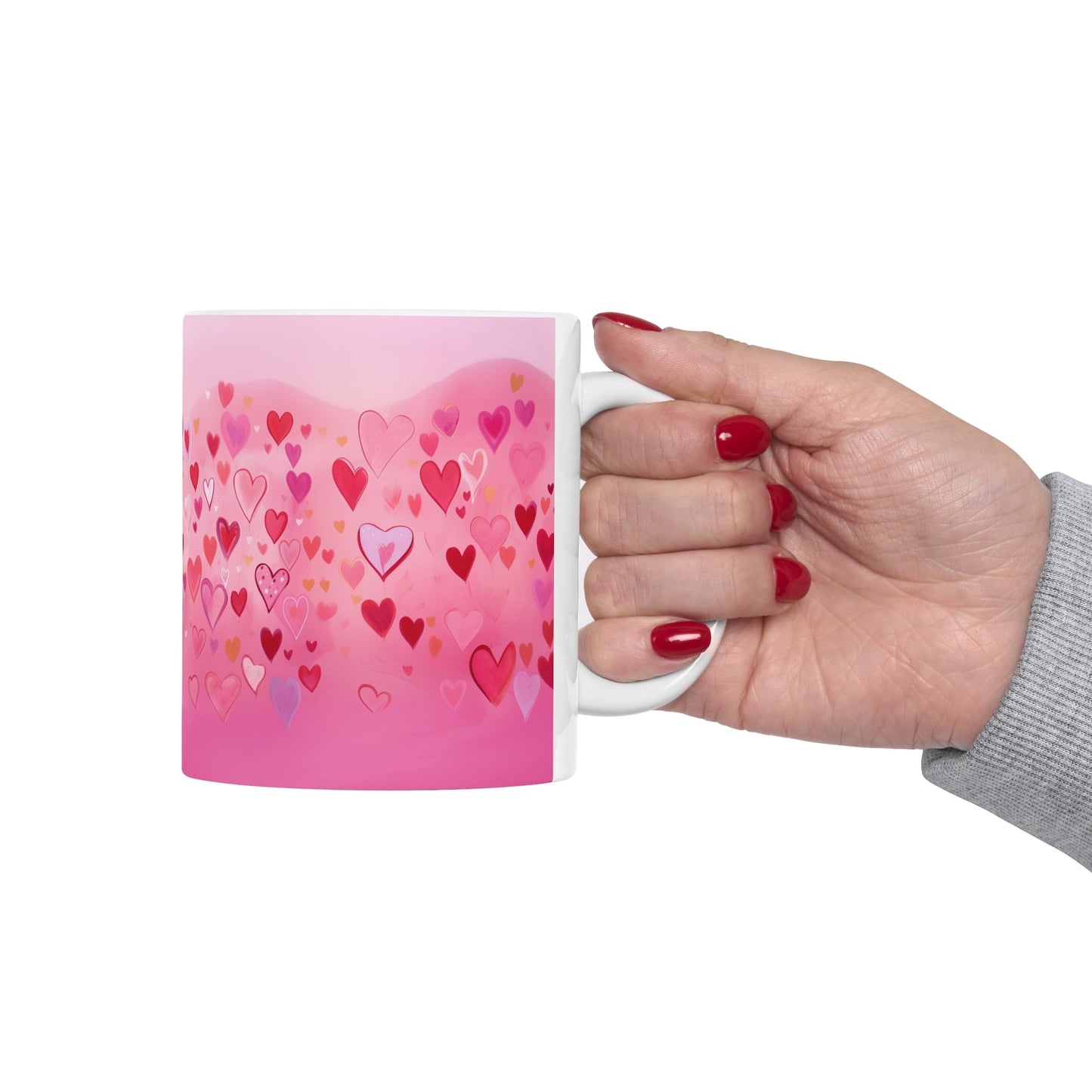 Heart-Themed 11oz Ceramic Coffee Mug - customized favorite valentines day