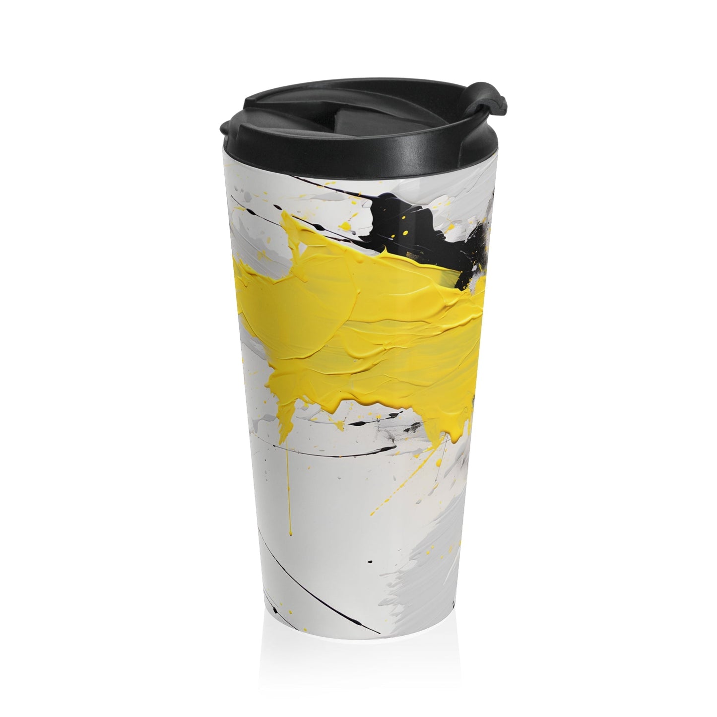Bold 15oz Coffee Mug with Abstract Design Yellow, Black & White Art