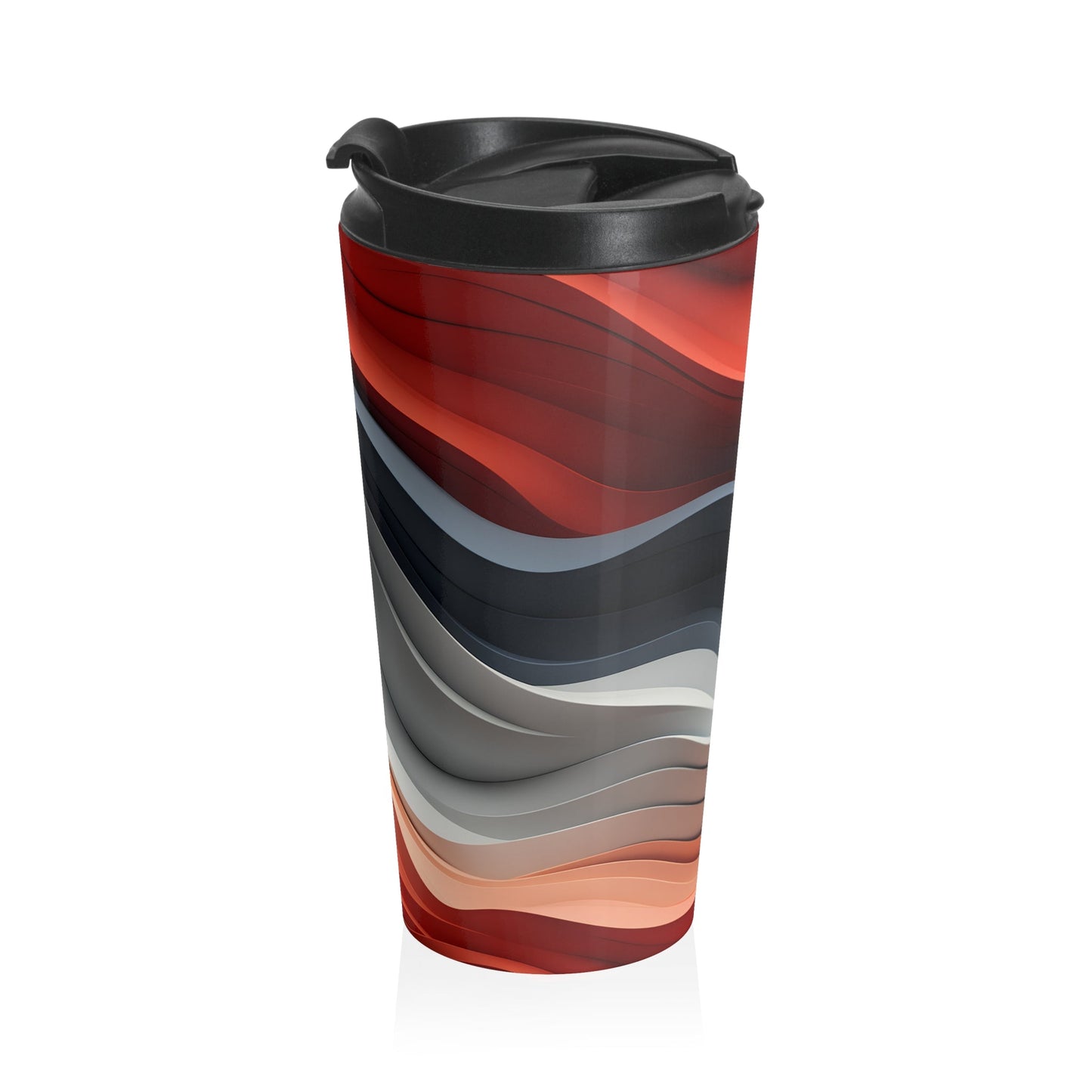 15 oz Coffee Mug with Bold Wavy Design Red, Orange & Dark Grey