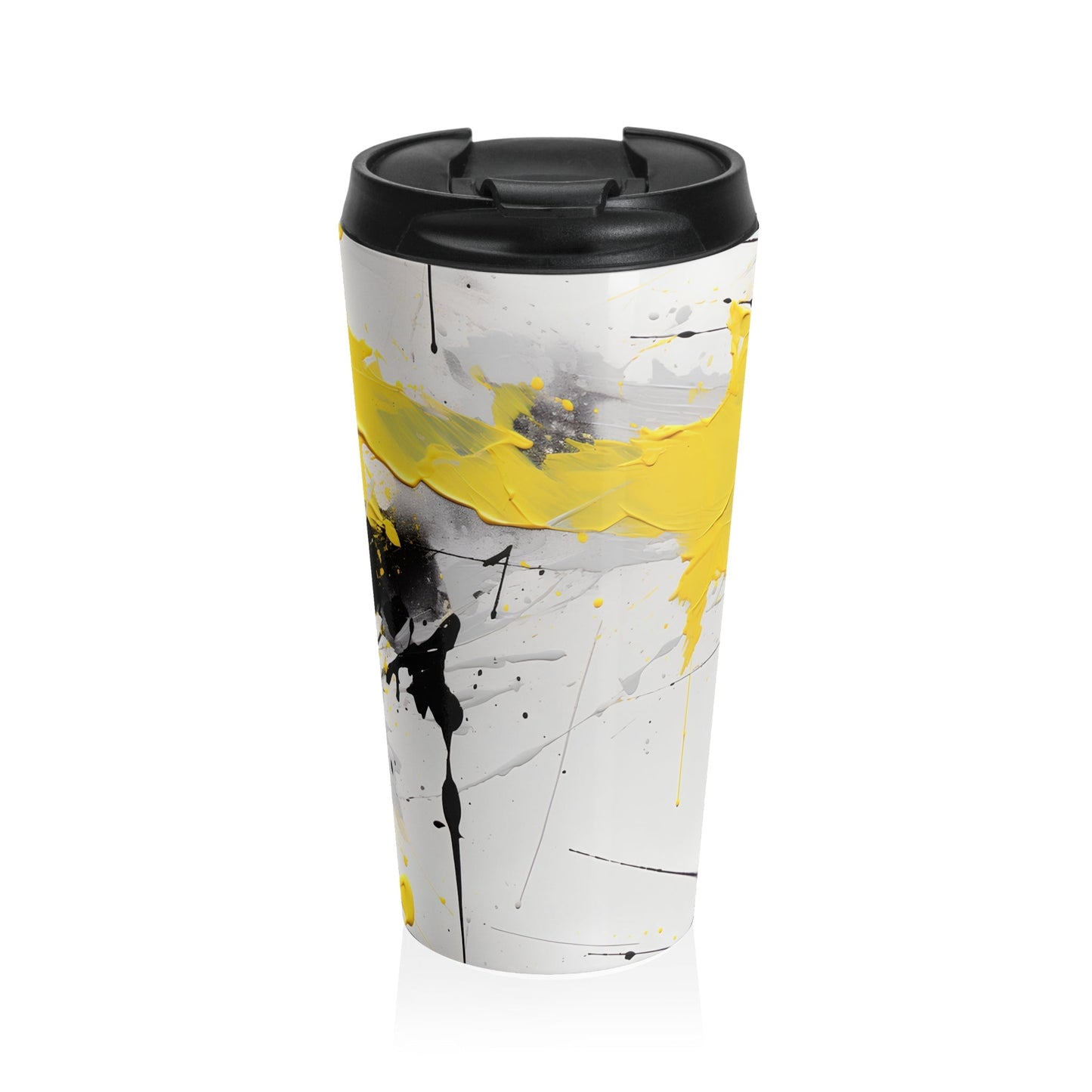 Bold 15oz Coffee Mug with Abstract Design Yellow, Black & White Art