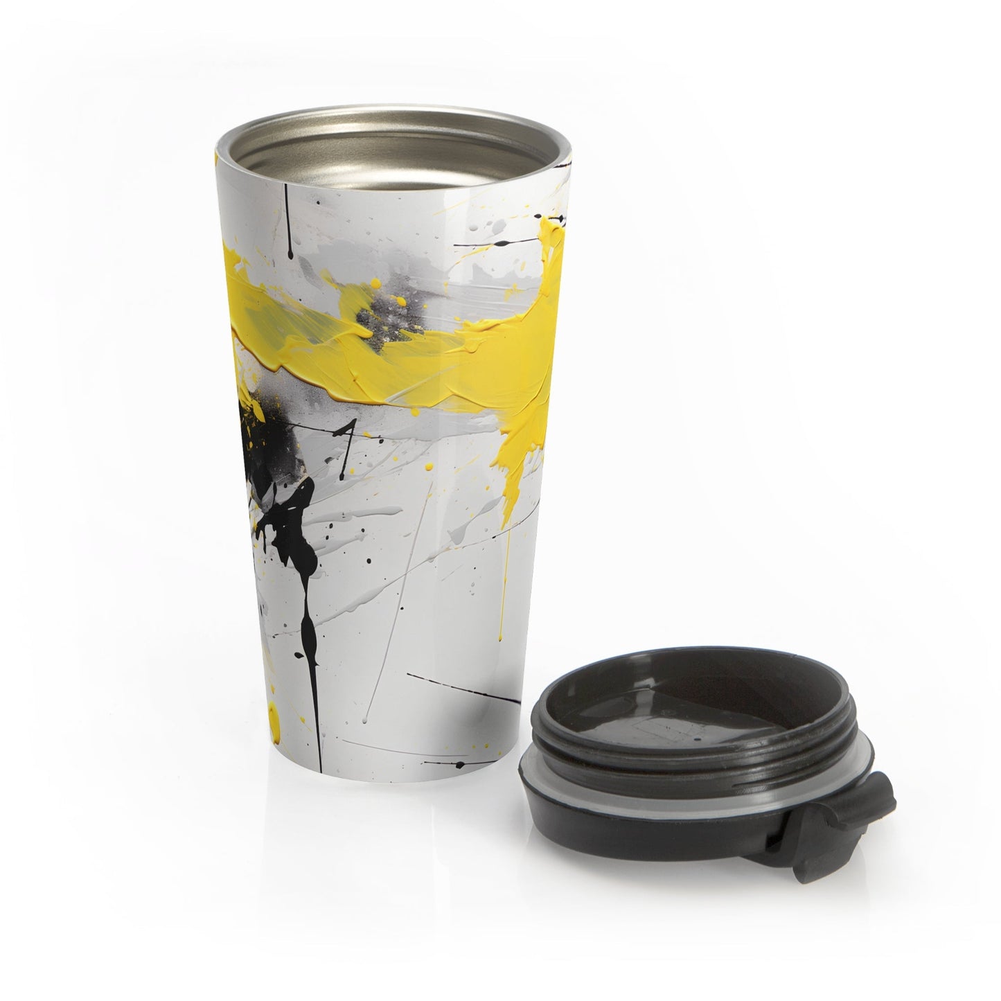 Bold 15oz Coffee Mug with Abstract Design Yellow, Black & White Art