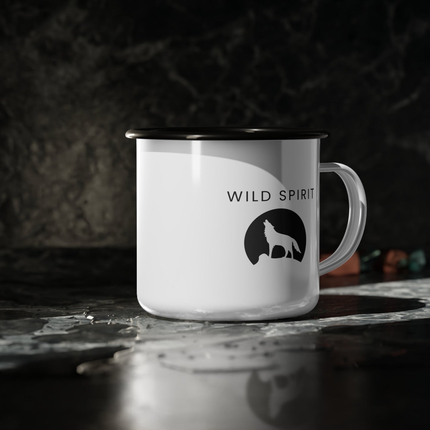 Enamel Camping Mug 12oz Wild Spirt - Rugged Companion for Nature and Wolf Lovers