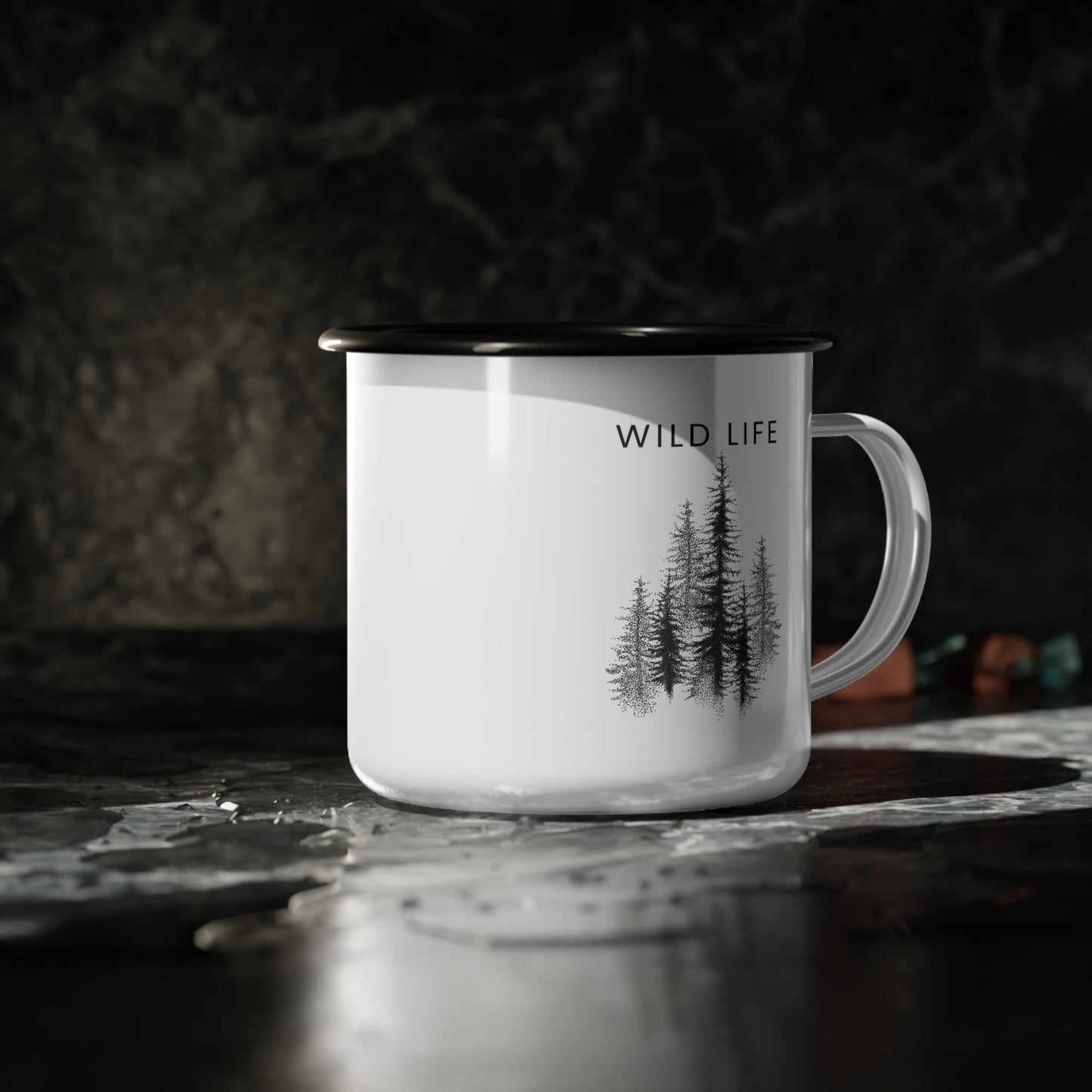 “Wild Life” 12oz Enamel Camping Mug – Durable Camping Gear for Outdoor Enthusiasts