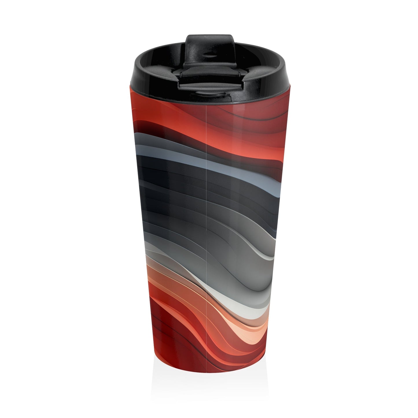15 oz Coffee Mug with Bold Wavy Design Red, Orange & Dark Grey