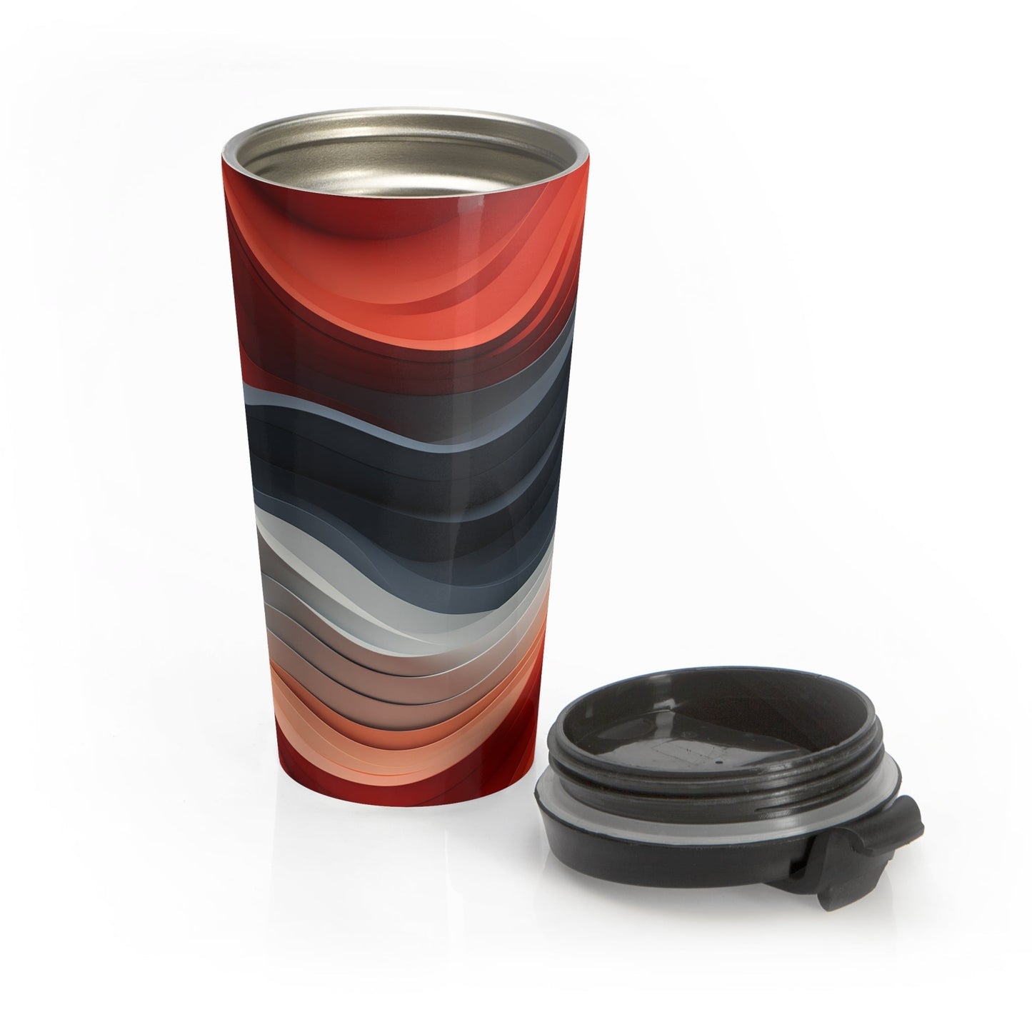 15 oz Coffee Mug with Bold Wavy Design Red, Orange & Dark Grey