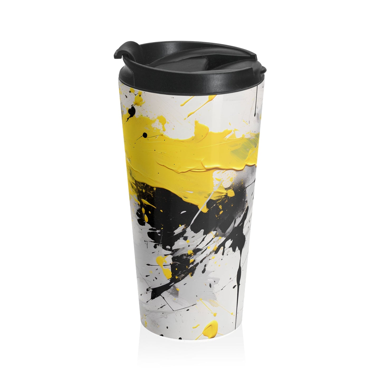 Bold 15oz Coffee Mug with Abstract Design Yellow, Black & White Art