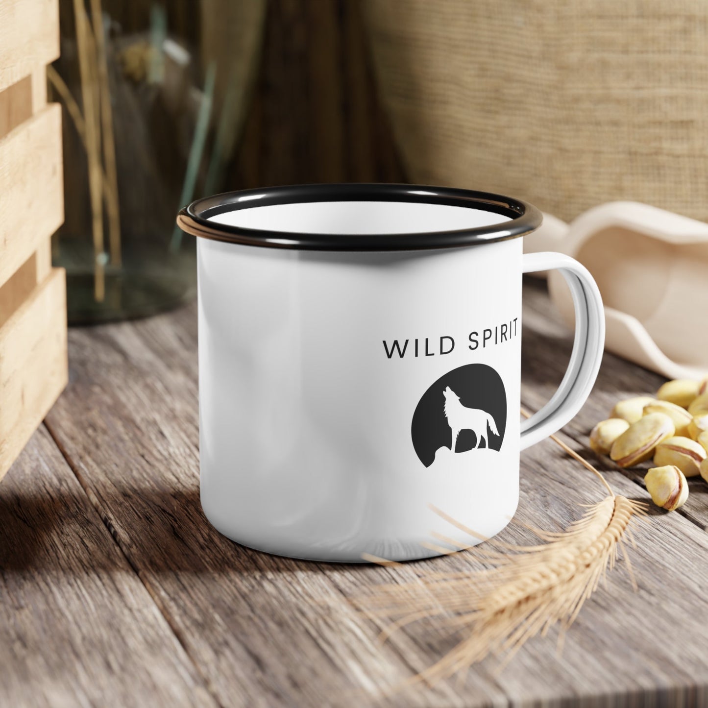 Enamel Camping Mug 12oz Wild Spirt - Rugged Companion for Nature and Wolf Lovers