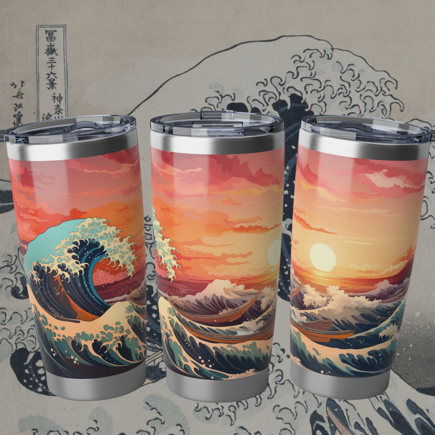 Japanese-inspired Wave Design 20oz Tumbler