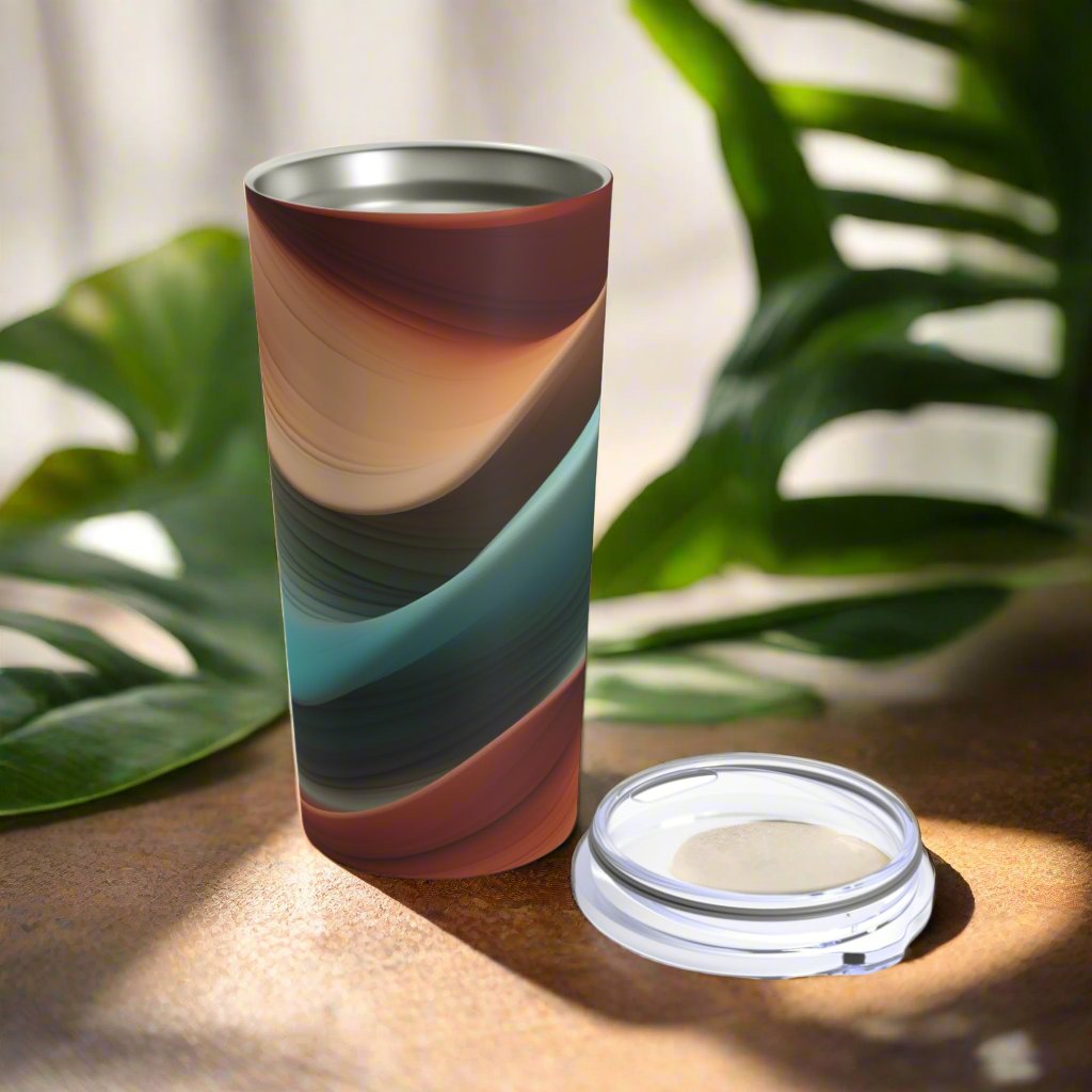 20oz Skinny Tumbler 20oz Earthy Wavy Design Terracotta & Teal Colors