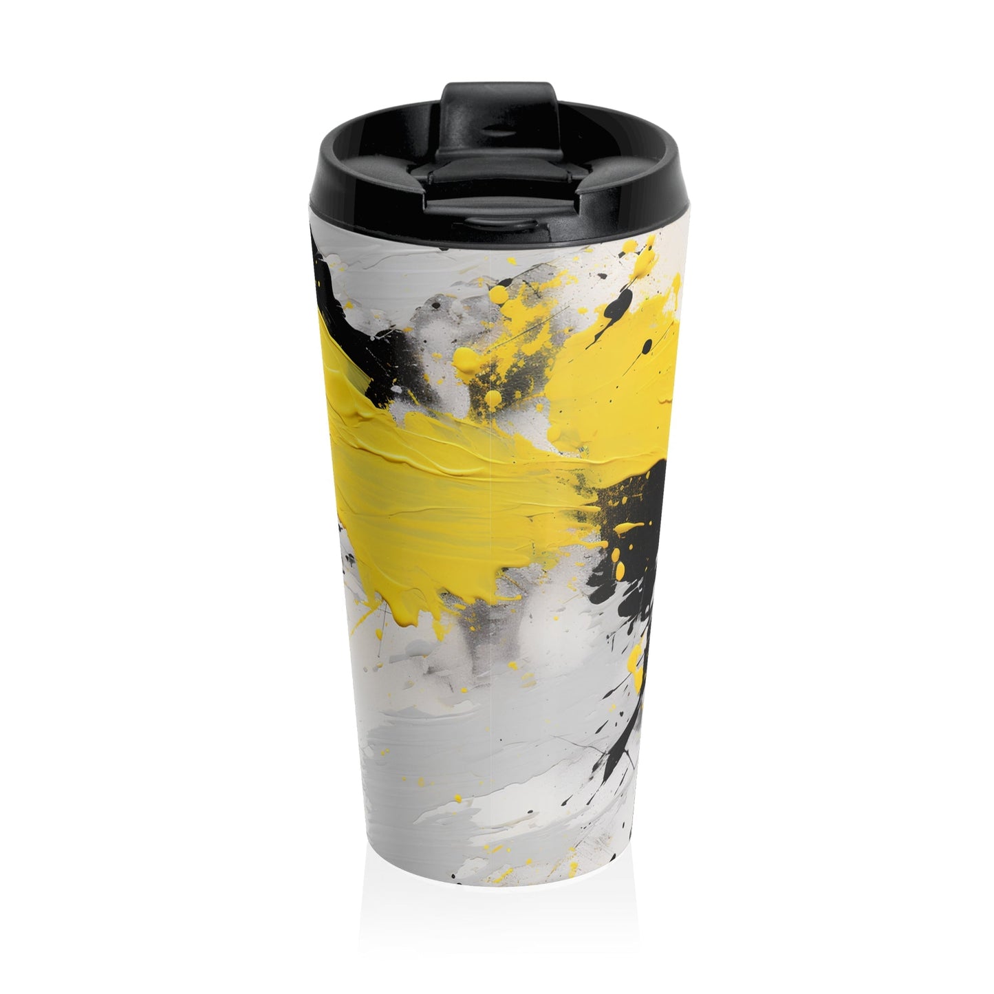 Bold 15oz Coffee Mug with Abstract Design Yellow, Black & White Art