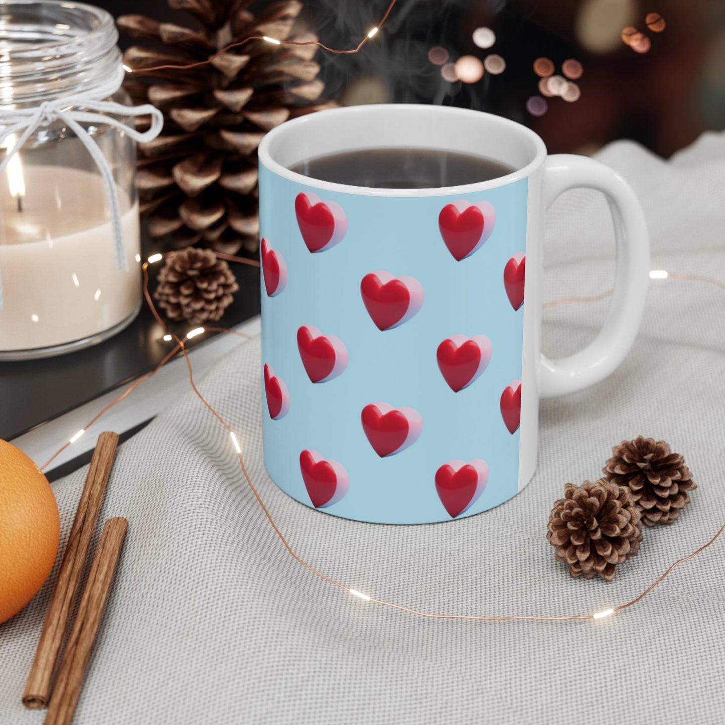 Lovely Heart 11oz Ceramic Coffee Mug – Valentine's Day Gift for Him or Her