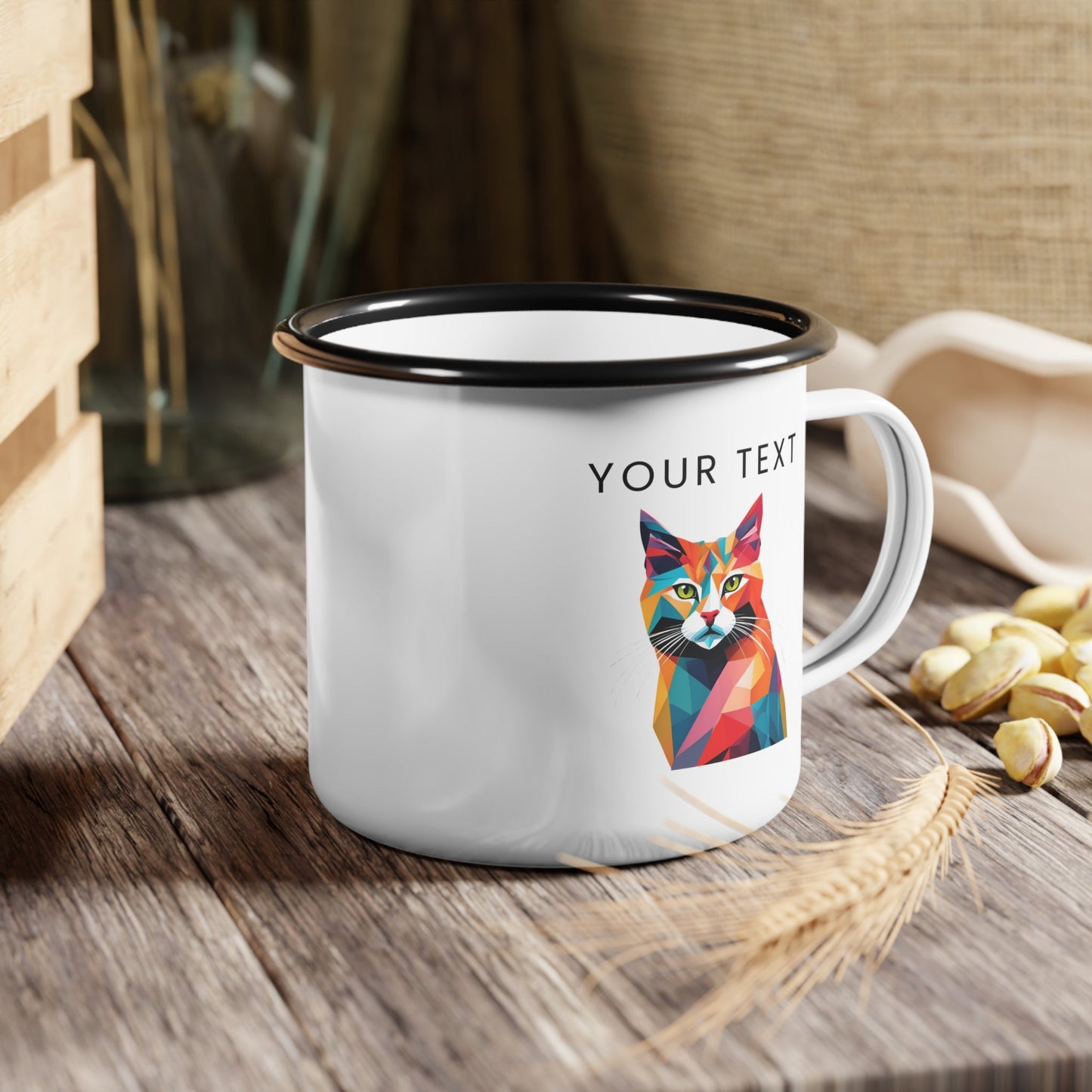 Personalized Enamel Mug 12oz  colorful cat logo protrait image personilized customize mug