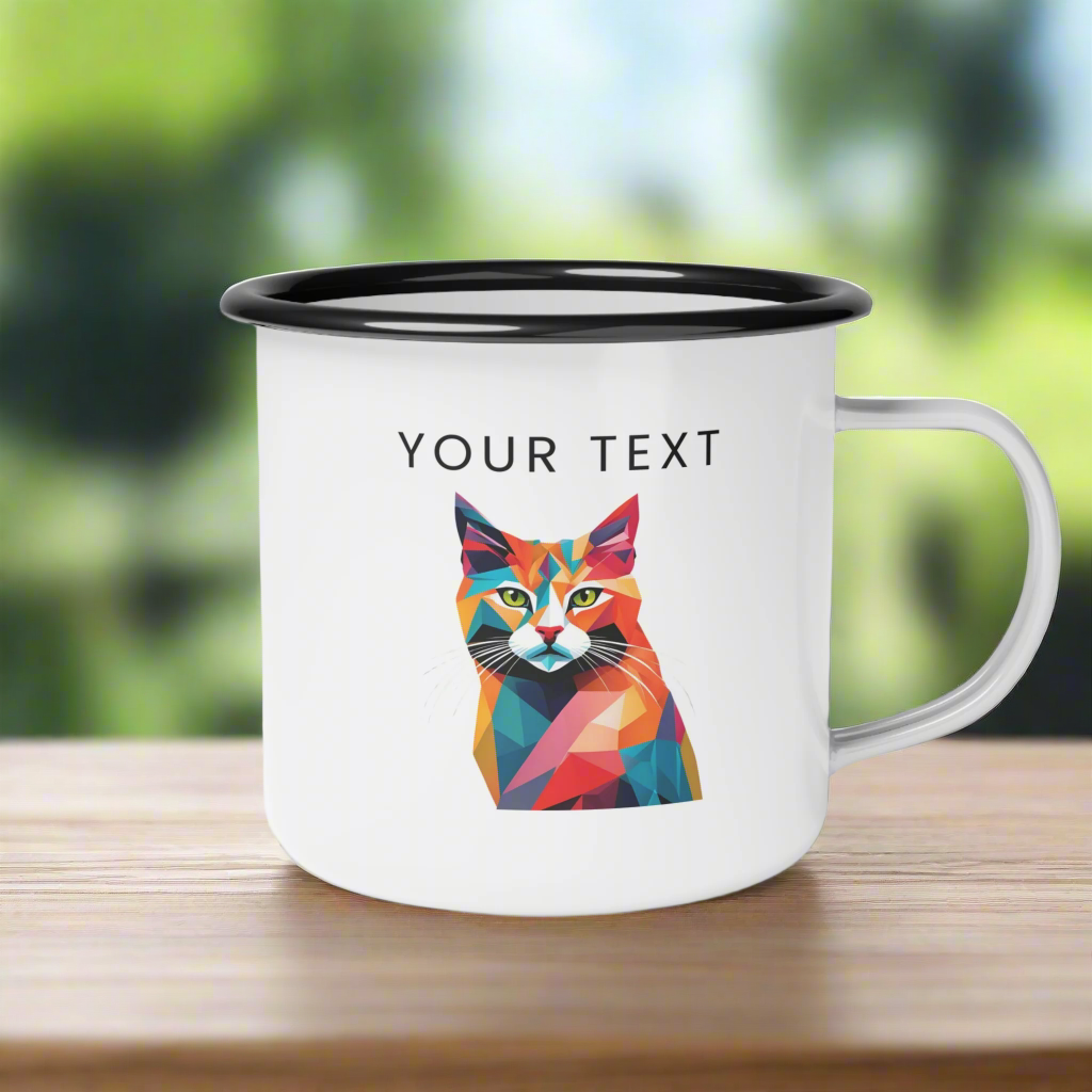 Personalized Enamel Mug 12oz  colorful cat logo protrait image personilized customize mug