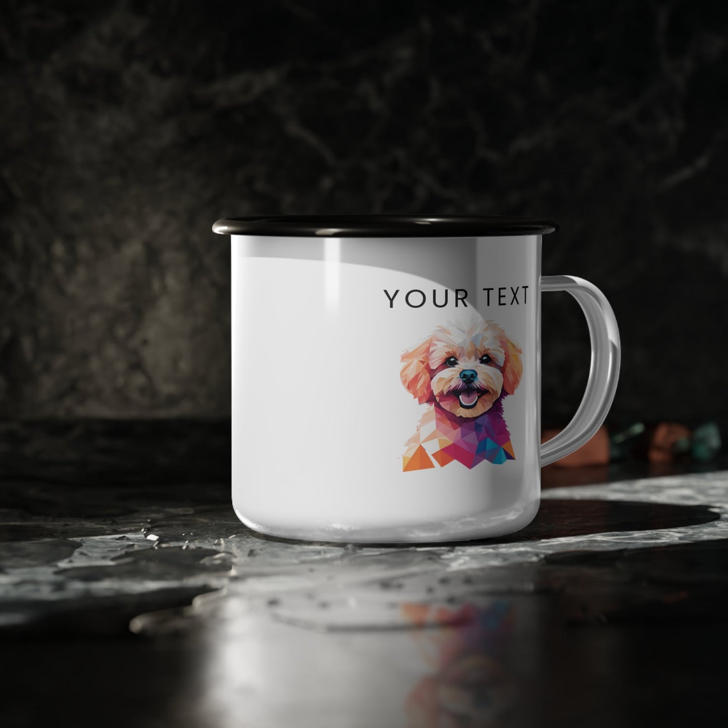 Personalized Enamel Mug 12oz dog lovers coffee mug custom text dog face portrait