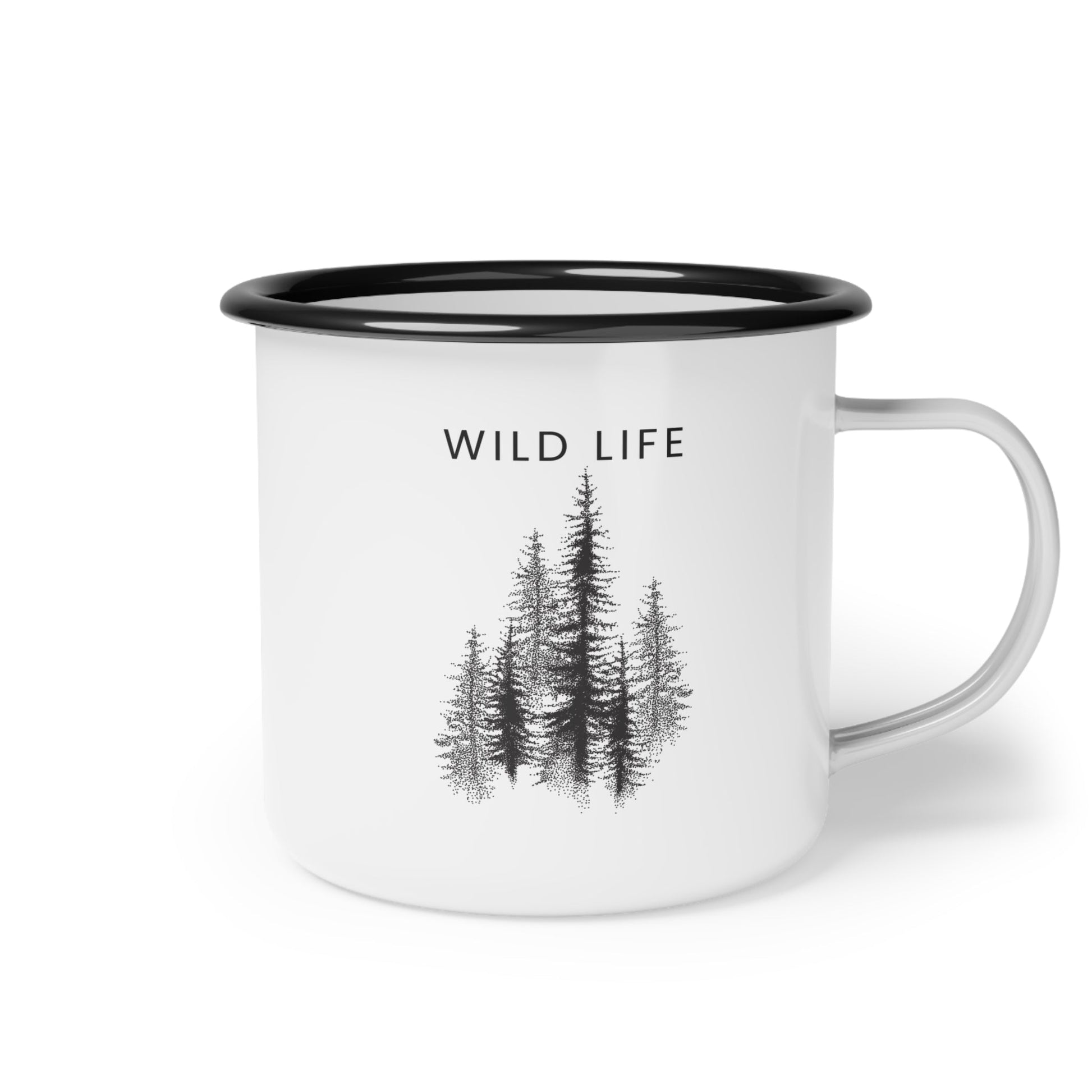 wild life coffee mug 12 oz outdoors pine tree Enamel Steel Camping Mug white base