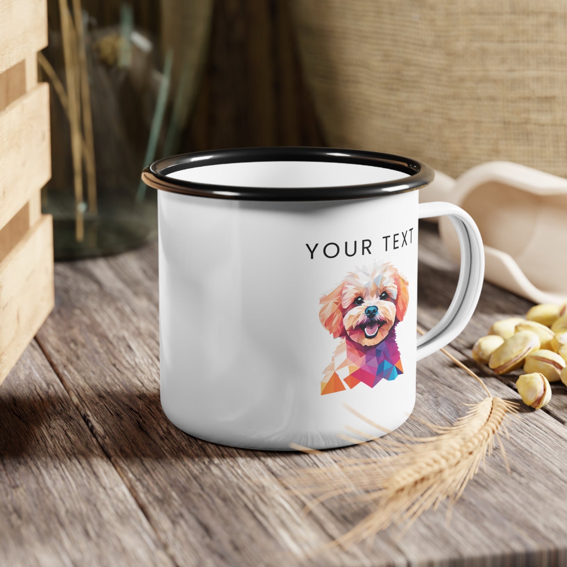 Personalized Enamel Mug 12oz dog lovers coffee mug custom text dog face portrait