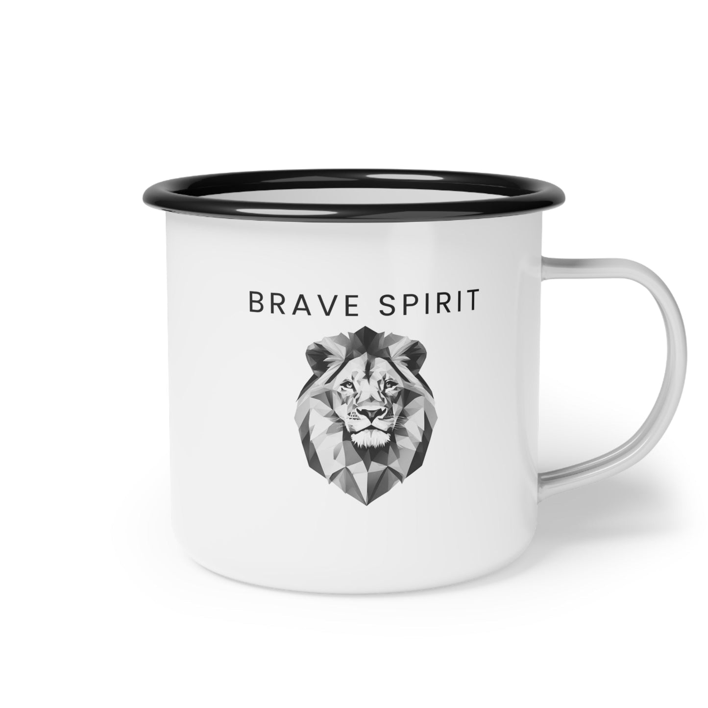 Enamel Camping Mug 12oz Brave Spirit Lion Illustration portrait face polygonal style