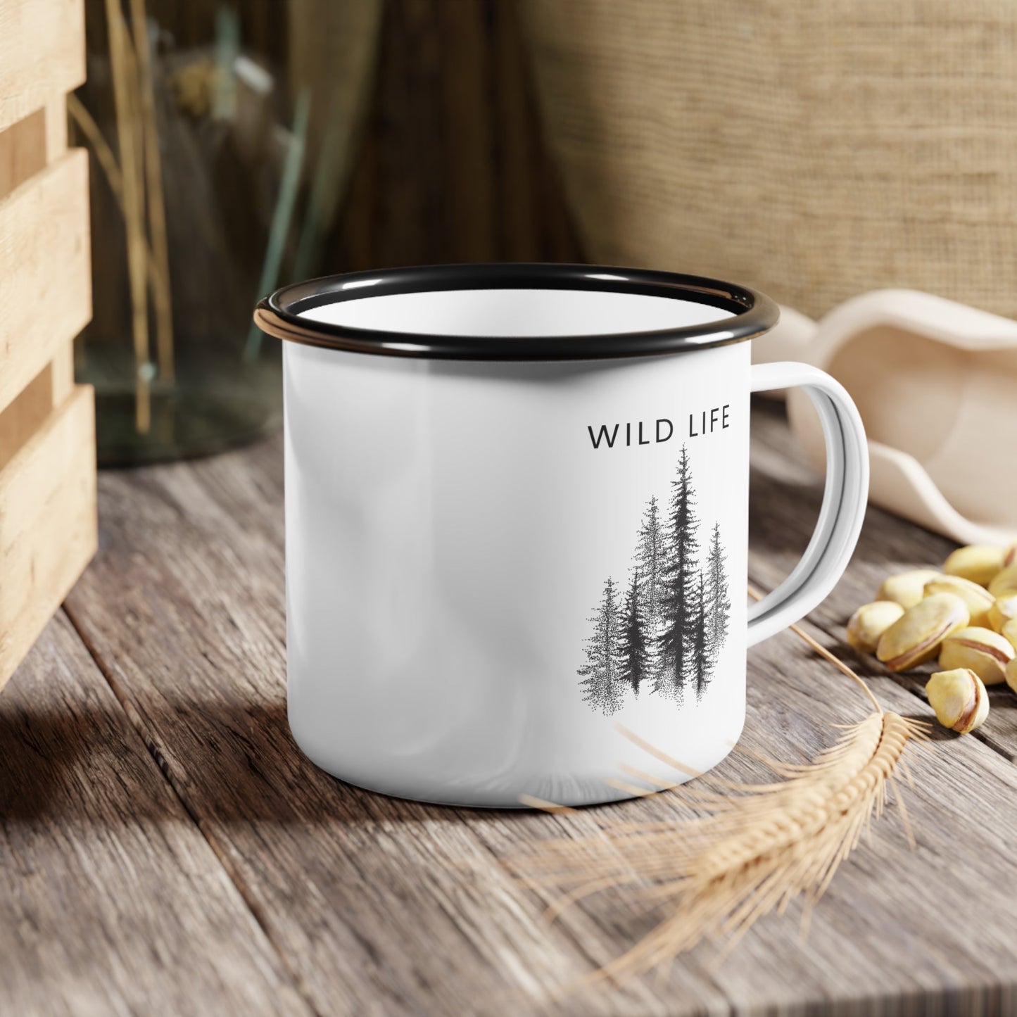 “Wild Life” 12oz Enamel Camping Mug – Durable Camping Gear for Outdoor Enthusiasts