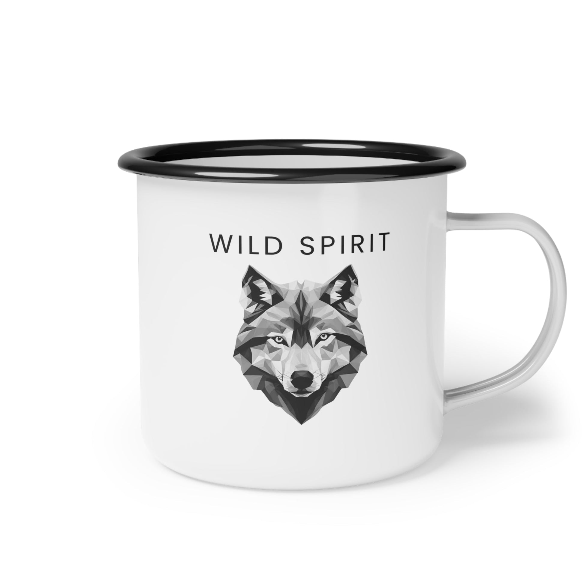 Enamel Camping Mug 12oz Wild Spirit - Bold and Durable for Wolf Lovers Wolf Logo White Base Wolf illustration polygonal style