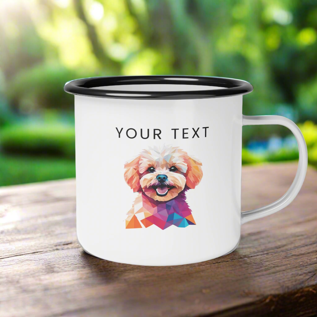 Personalized Enamel Mug 12oz dog lovers coffee mug custom text dog face portrait