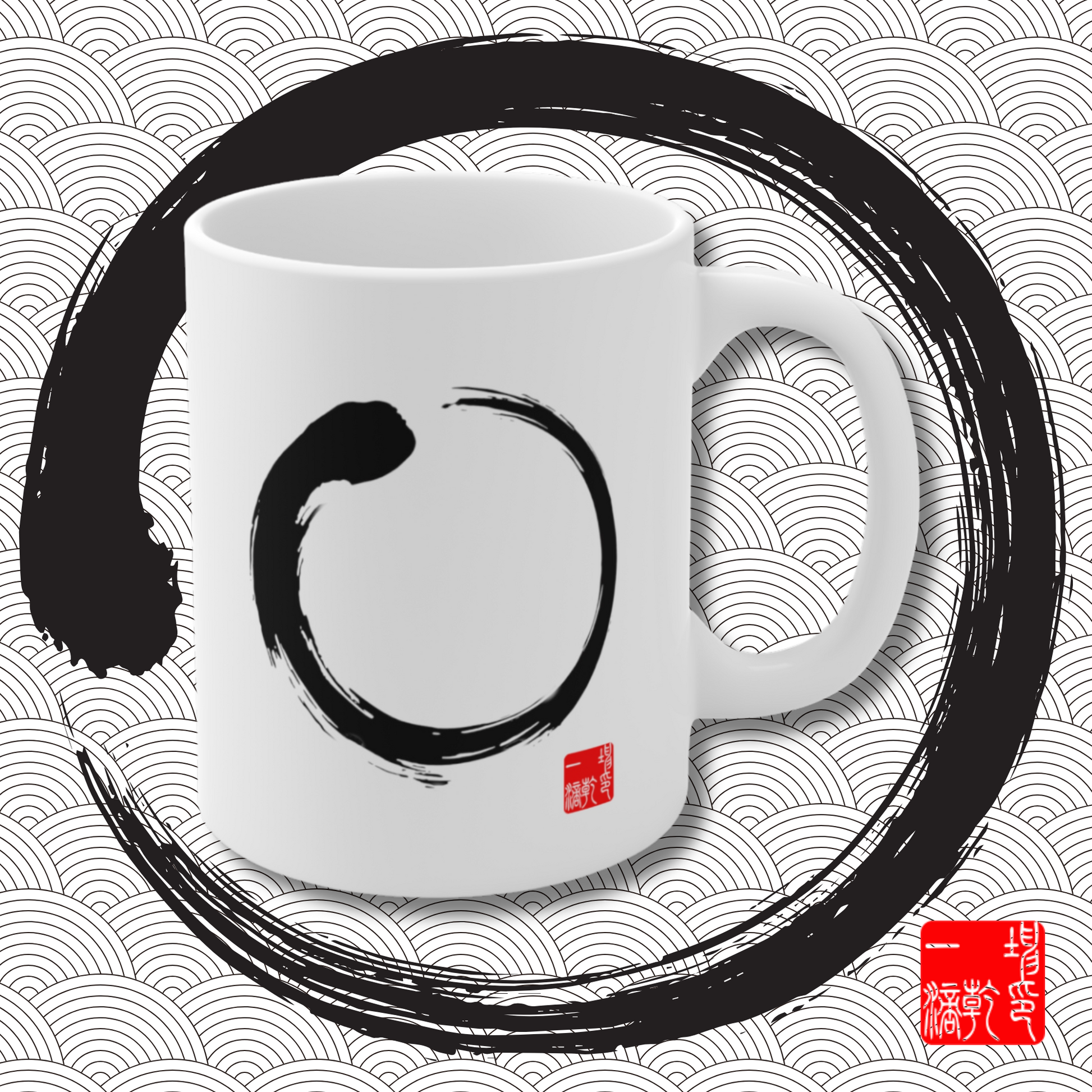 enso white coffee mug japanese design buddhism infinity circle 11 oz